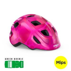 Cykelhjälm Barn MET Hooray MIPS Grönt Spänne pink hearts XS 46-52