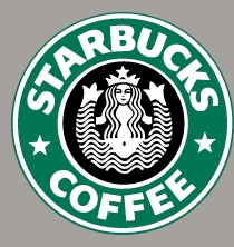 Starbucks Logo v0o 1987 - 1992. Mit grün hinterlegtem Schriftband.