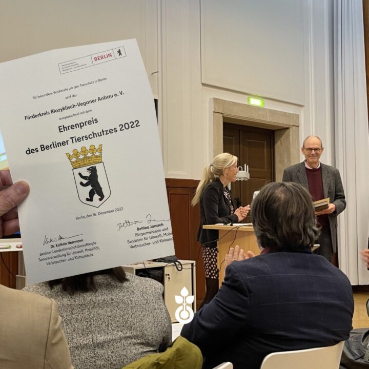 Germany: Berlin Animal Protection Award of Honour 2022 for Biocyclic Vegan Farming! ­− 16th December 2022