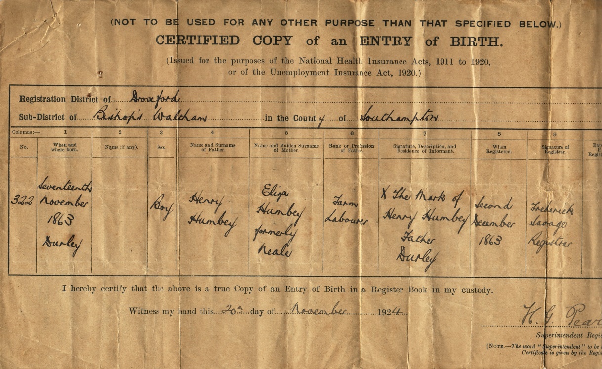 C:\Documents and Settings\chris\My Documents\My Pictures\Humby Documents\Birth Certificate (copy) Frederick Charles Humby 2.jpg