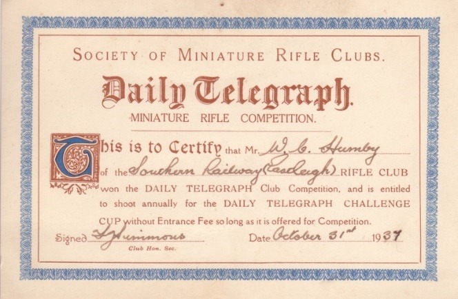 C:\Documents and Settings\chris\My Documents\My Pictures\Humby History\W.C. Humby\Bisley Winners Certificate - Daily Telegraph.jpg