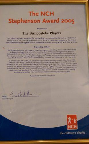 Stephenson Award 2005 certificate