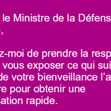 Lettre au ministre de la Défense Nationale