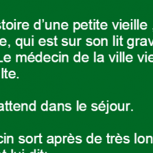 Une petite vieille qui est sur son lit gravement malade