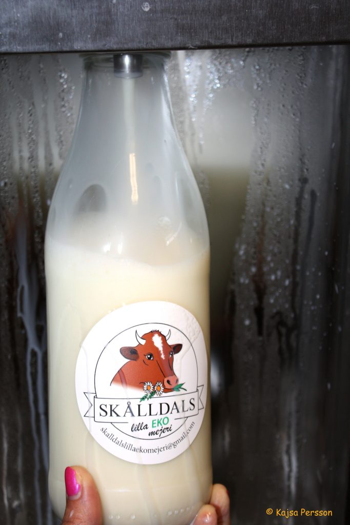 Färsk ekologisk mjölk på flaska, självbetjäning