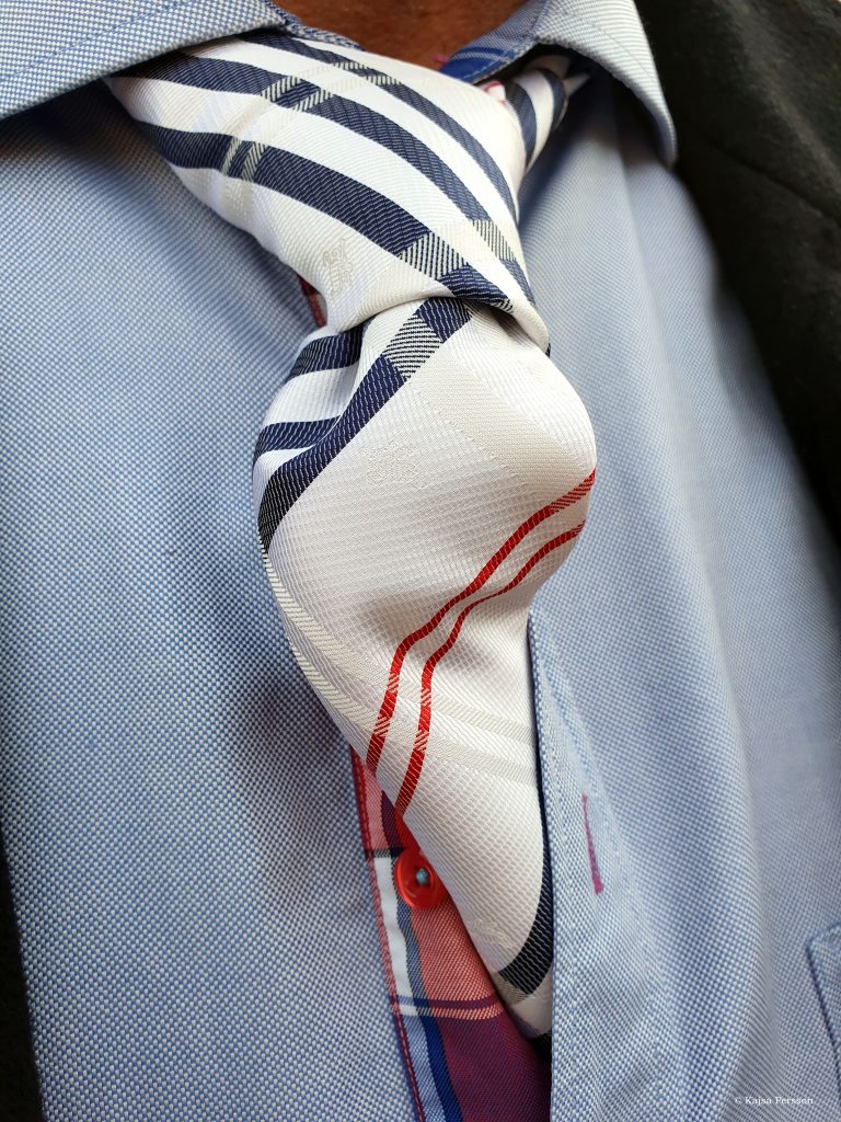 Rutig slips instoppad i skjortan