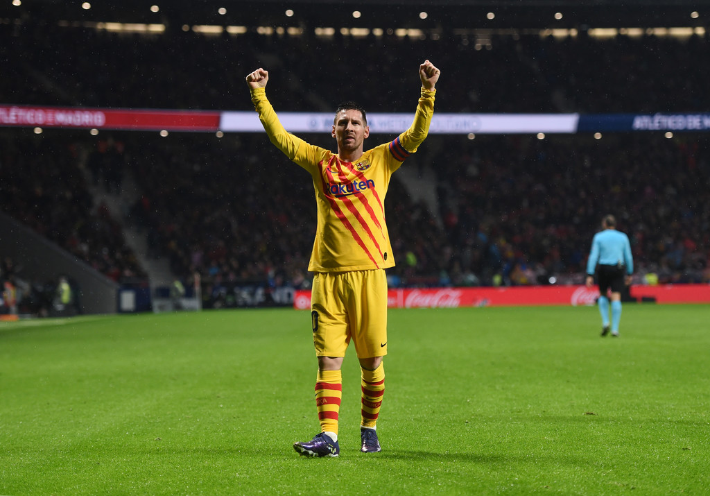 Lionel Messi celebrating his late winner against Atlético de Madrid in La Liga. // GETTY IMAGES EUROPE