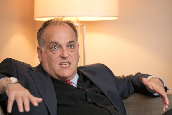 LaLiga's president, Javier Tebas, during an inauguration of LaLiga's offices at the Spanish embassy in Brussels, in 2017 / OLIVIER MATTHYS/GETTY IMAGES EUROPE