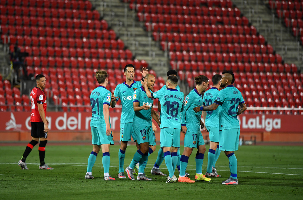 Barcelona's Martin Braithwaite celebrating his first goal in Barcelona colors, against Mallorca / GETTY IMAGES EUROPE