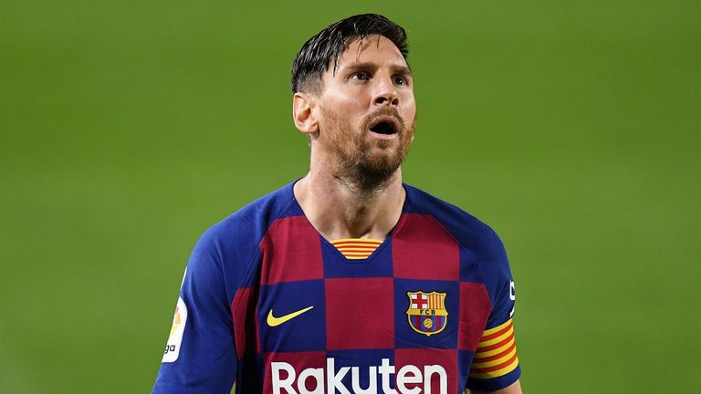 Lionel Messi looks distraught, during a performance for Barcelona in the 2019/20 season/ SKY SPORTS
