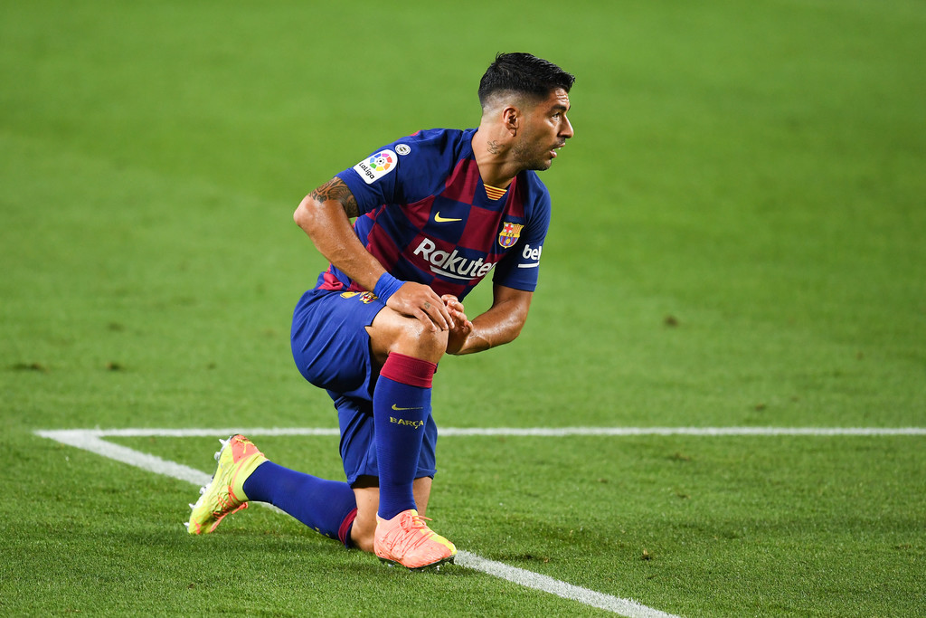 Luis Suarez of FC Barcelona looks on during the Liga match between FC Barcelona and Club Atletico de Madrid at Camp Nou