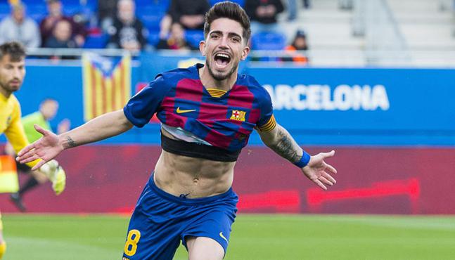 Monchu celebrating a goal for Barcelona B/ PERE PUNTI, MUNDO DEPORTIVO