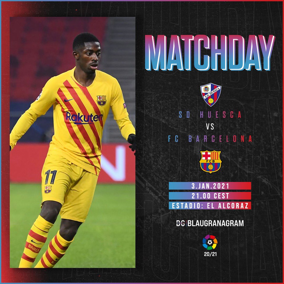 Matchday graphic for Huesca v Barcelona on January 3 / BLAUGRANAGRAM