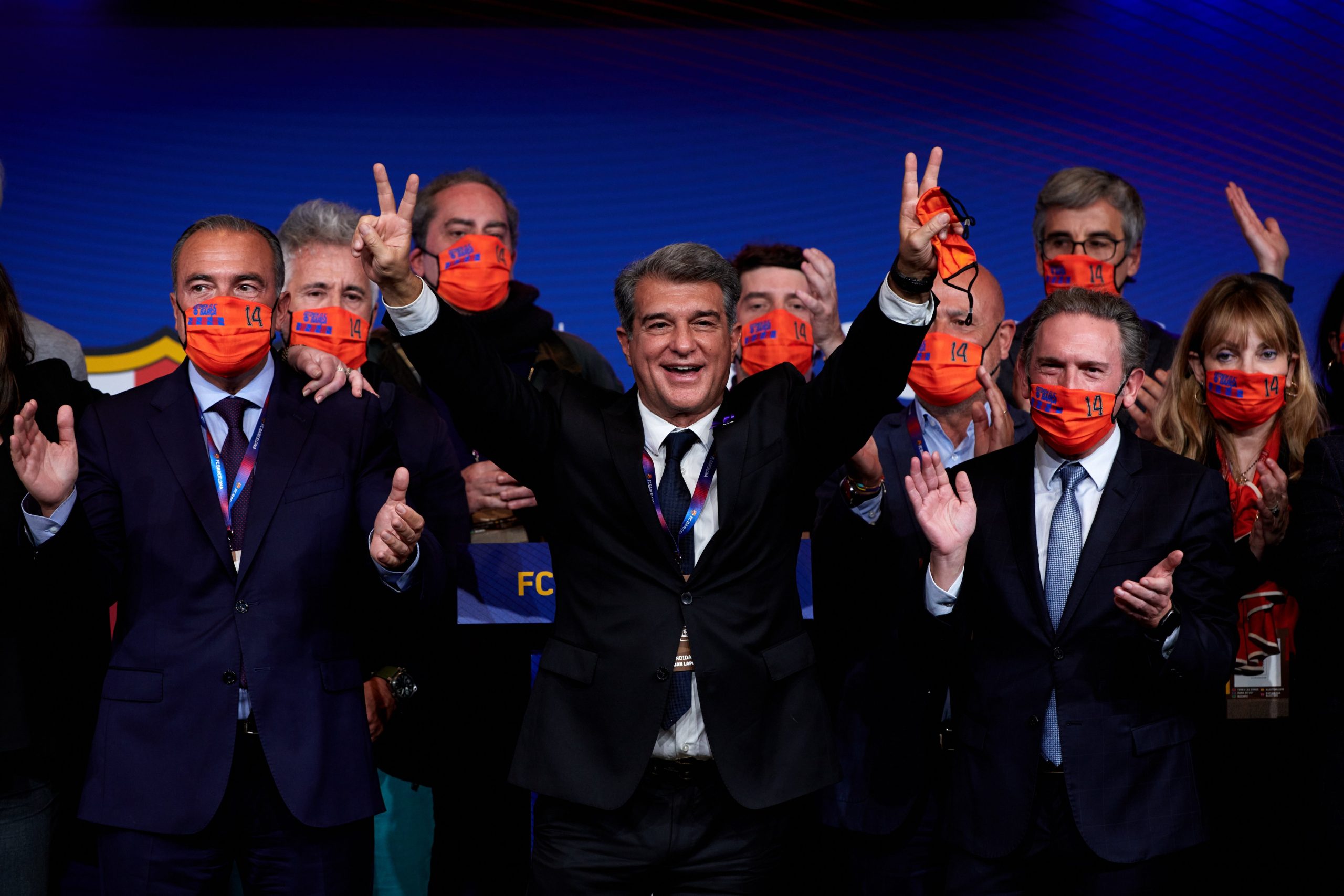 Joan Laporta celebrating winning the elections in 2021 / RAC1