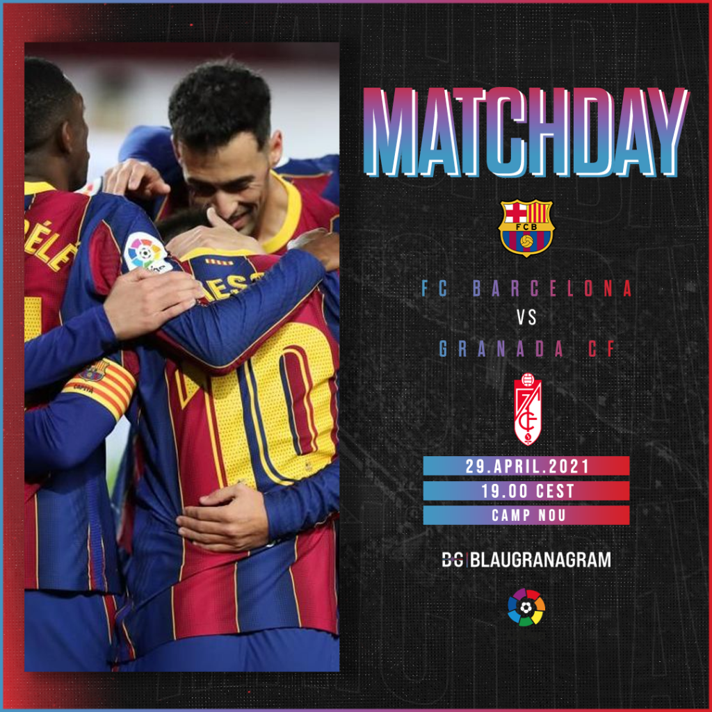 Matchday graphic for FC Barcelona vs Granada CF encounter on April 29 / BLAUGRANAGRAM