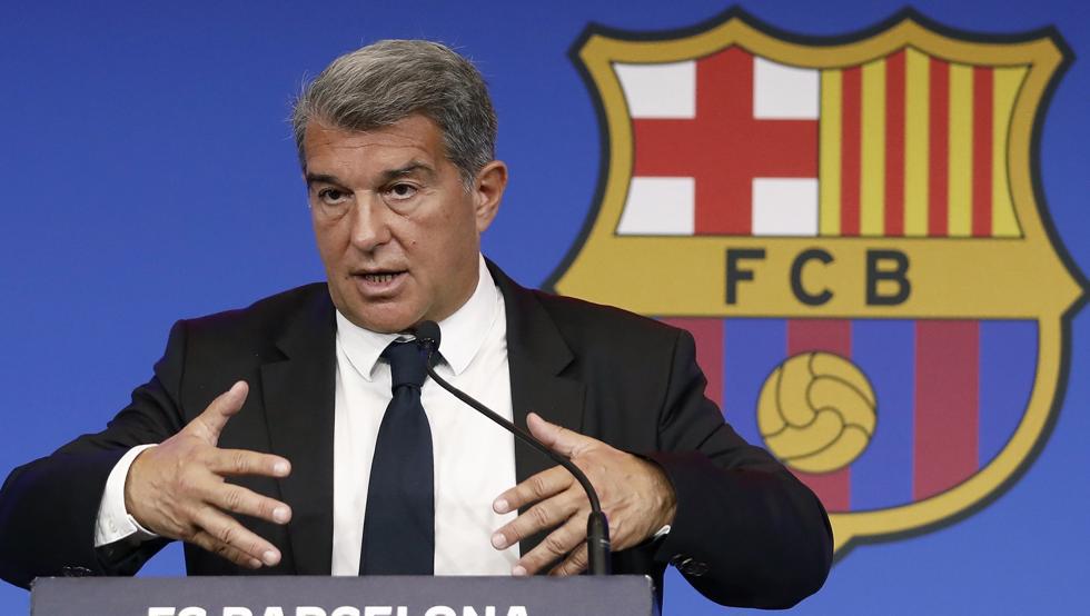 Barça president Joan Laporta during today's press conference (Photo by : Andreu Dalmau / EFE)