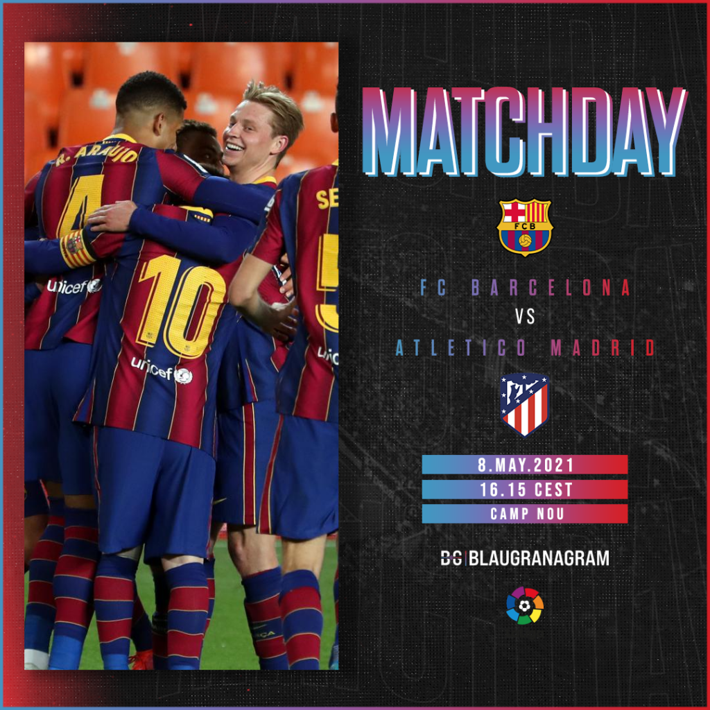 Matchday graphic for LaLiga match between FC Barcelona and Atletico Madrid on May 8th,2021/ BLAUGRANAGRAM