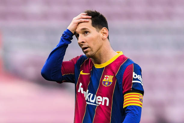 Lionel Messi shows his dejection in loss to Celta Vigo at Camp Nou on May 16 / David Ramos / Getty Images