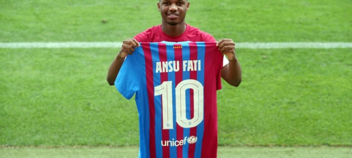 Ansu Fati, presented with his new jersey number, at the Camp Nou / fcbarcelona.com