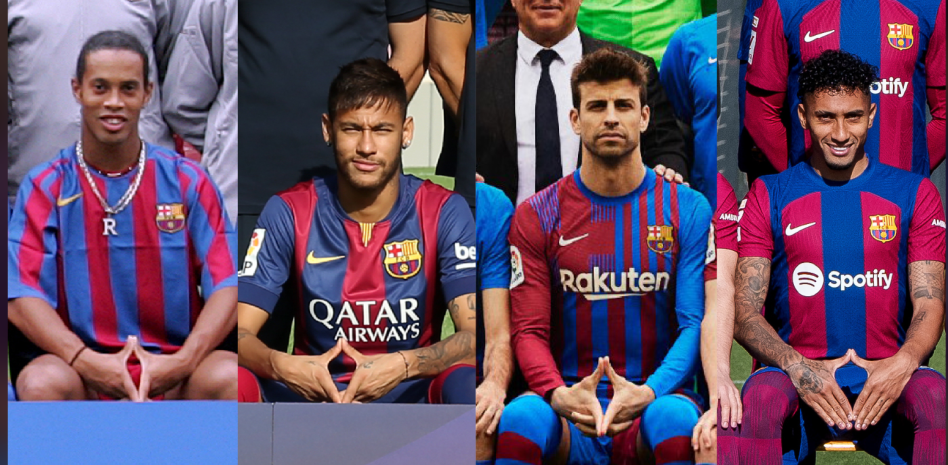 The traditional triangle being done in various team photos / Mundo Deportivo