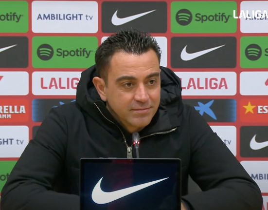 Xavi during the press conference following the Real Mallorca match