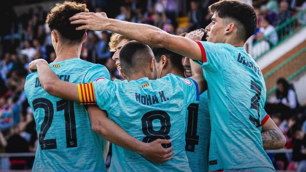 Barca Atletic celebrating a goal vs. Teruel / FC Barcelona