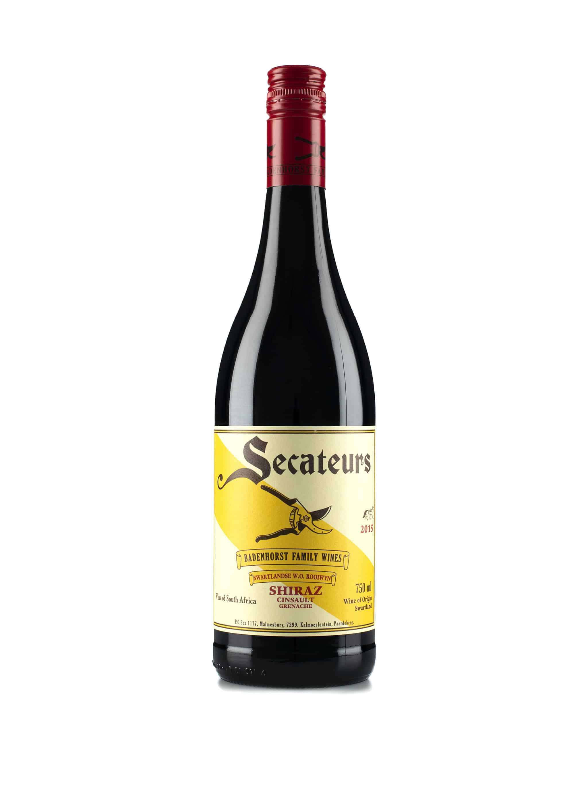Zuid-Afrikaanse rode wijn van wijndomein A. A. Badenhorst: Shiraz, Cinsault, Grenache 'Secateurs'