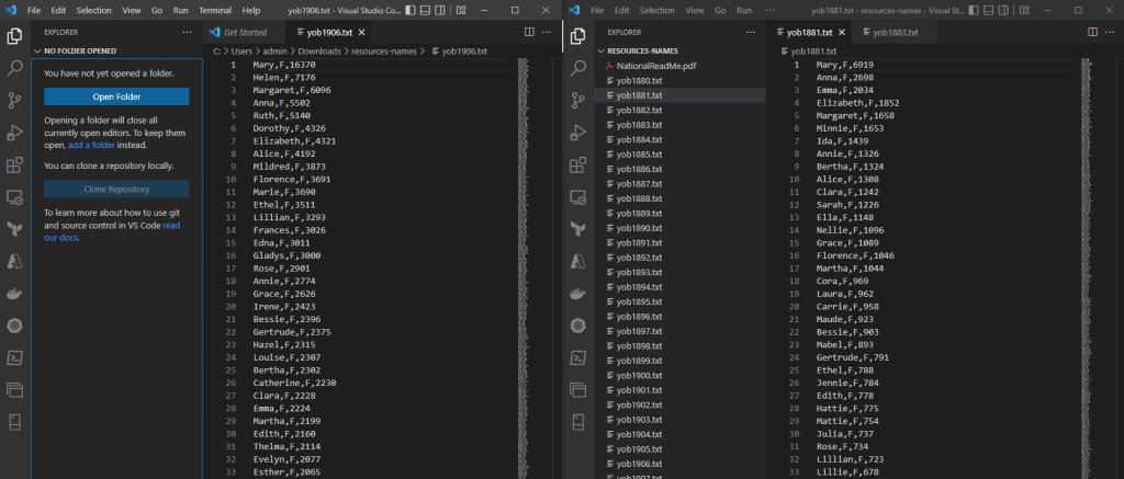 a screenshot of two vs code windows placed side by side.