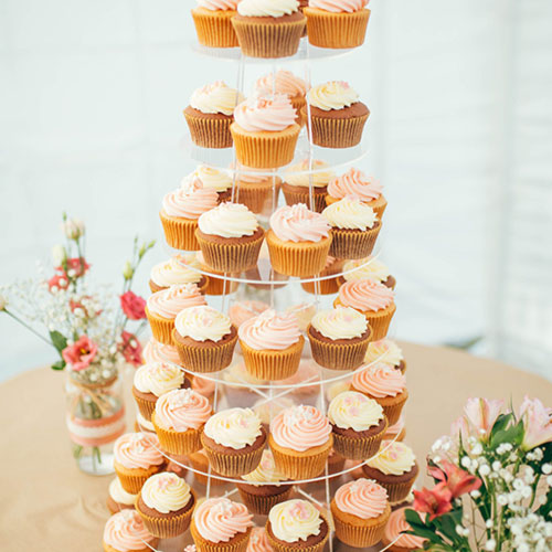 Wedding Cupcakes beautifully presented on a tiered stand