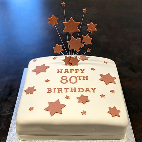 80TH Birthday cake, themed with golden stars