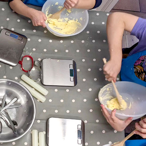 Children at a Baking Party, stirring mixtures