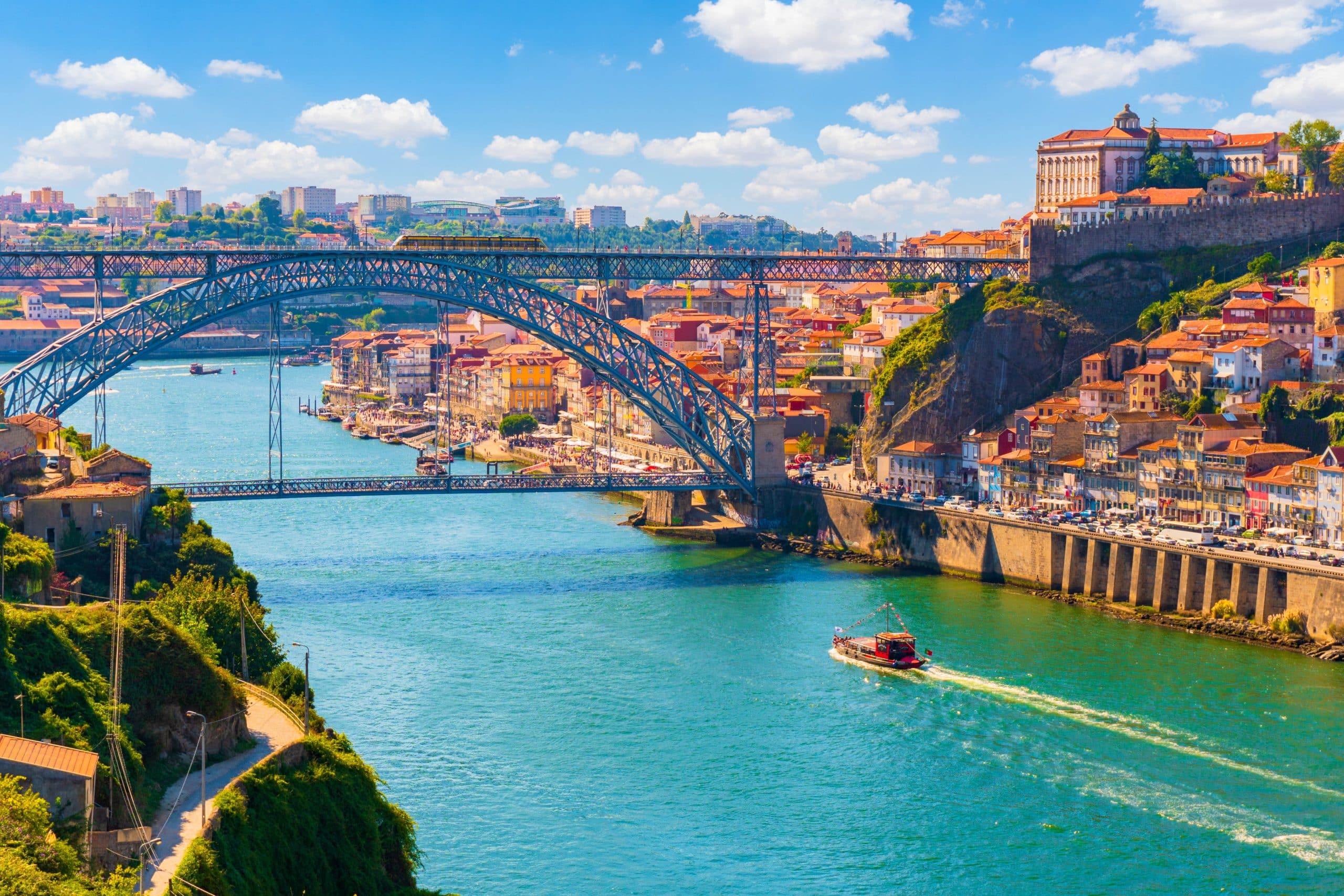 Panoramic view of Porto with the Dom Luís I Bridge and Douro River