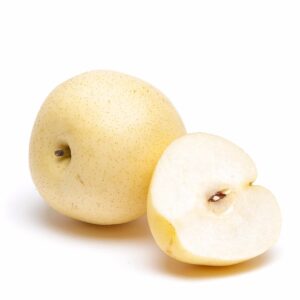 En bild på asiatiska päron, med sina runda, gyllene skal och glänsande yta, som ligger ordnade på en yta.