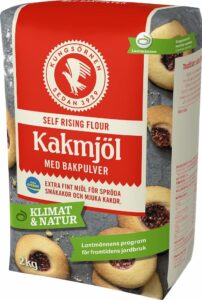 En påse kakmjöl, som har lågtproteinhalt och passar till att baka luftiga kakor.