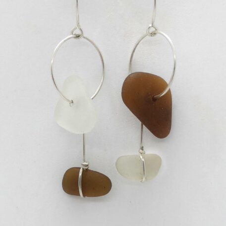 Brown and white sea glass earrings.jpeg