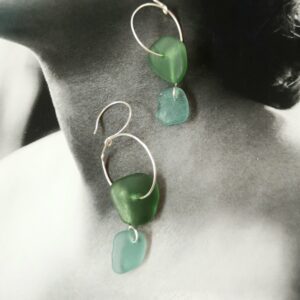 Boho – Green and turquoise sea glass earrings