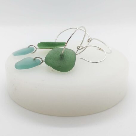 Green & Turquoise sea glass earrings.