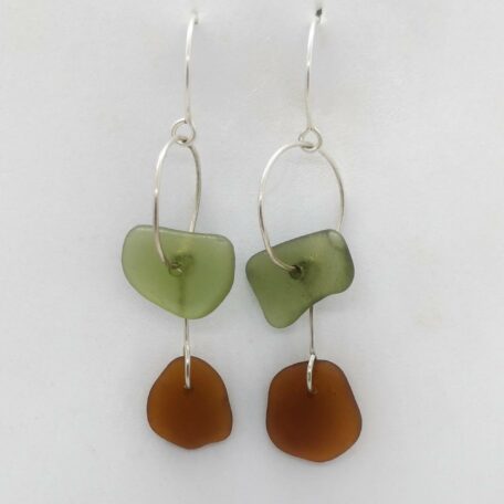 Green and rare orange sea glass earrings.jpeg