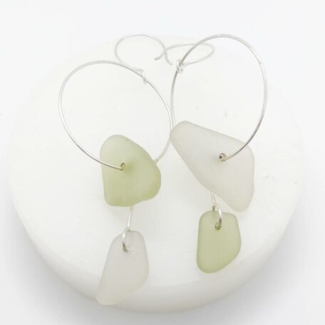 Green and white sea glass earrings