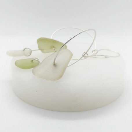 Green and white sea glass earrings