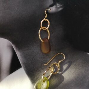 Sea glass earrings  green and brown