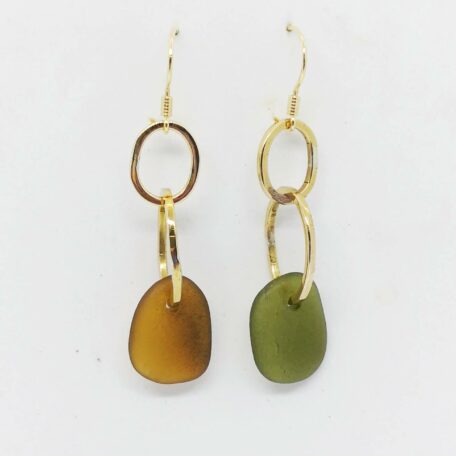 Sea glass earrings green and brown