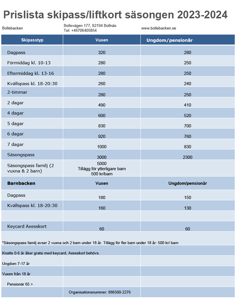 Skipass bollebacken 2023-2024