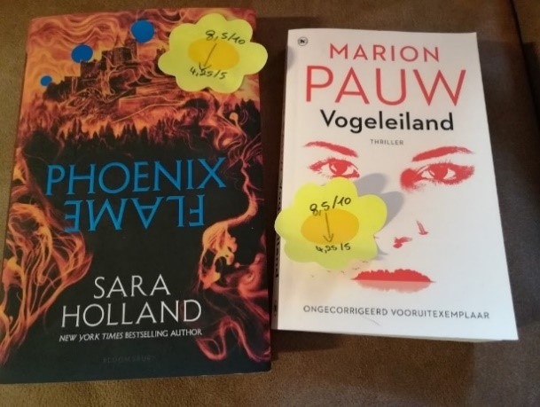 The covers of Phoenix Flame and Vogeleiland with my rating on 10 and the conversion to 5. - BookDragon