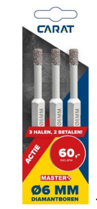 Carat ETD0060A21 3-pack tegel droogboor 6 mm voor accuboormachine
