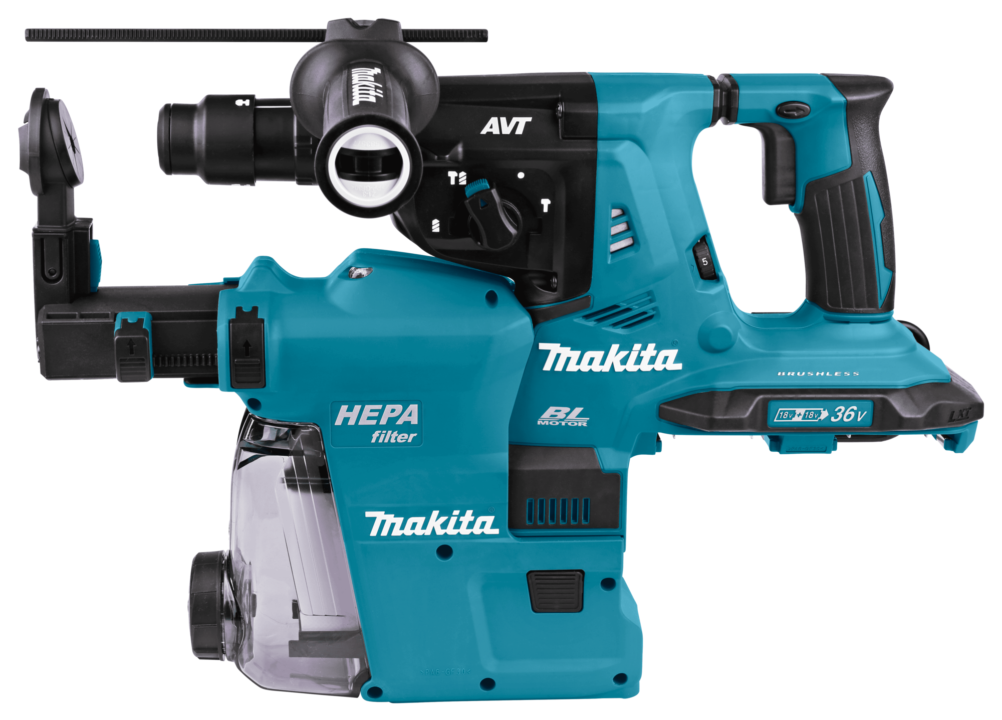 Makita DHR281ZWJ 2x18V SDS Plus Combihamer Body in Mbox met Stofafzuiging