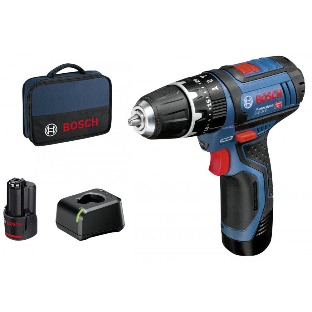 Bosch Blauw GSB 12V-15 Accu Klopboormachine 12V met 2x2