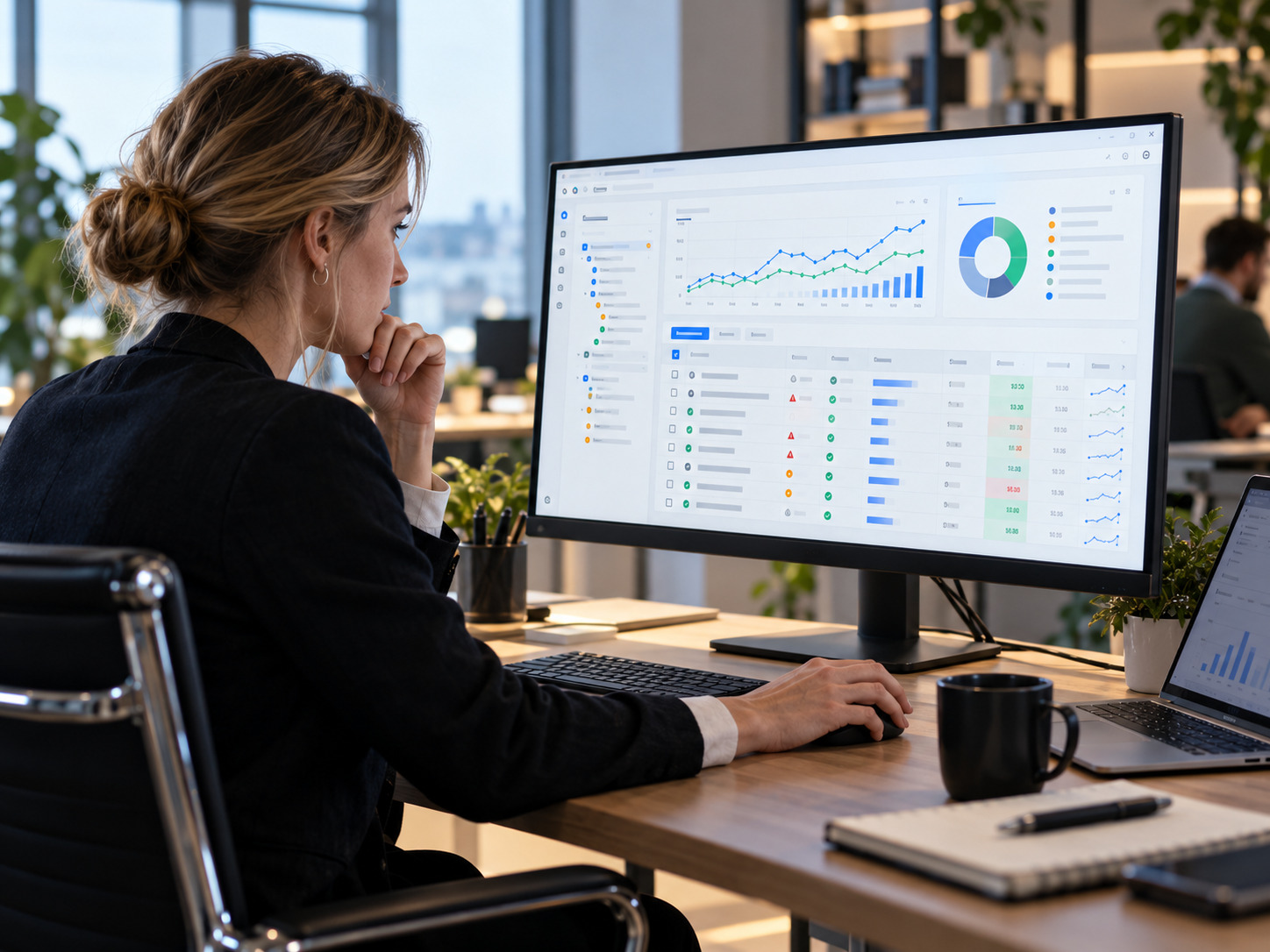 Specialist granskar kampanjdata och trafik vid en Google Ads-granskning för B2B