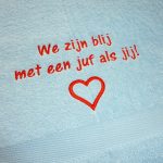 IJsblauwe handdoek voor juf