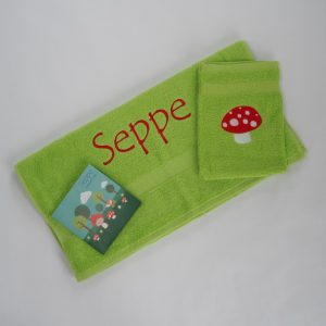 Limegroene handdoek en washand - Seppe - 2